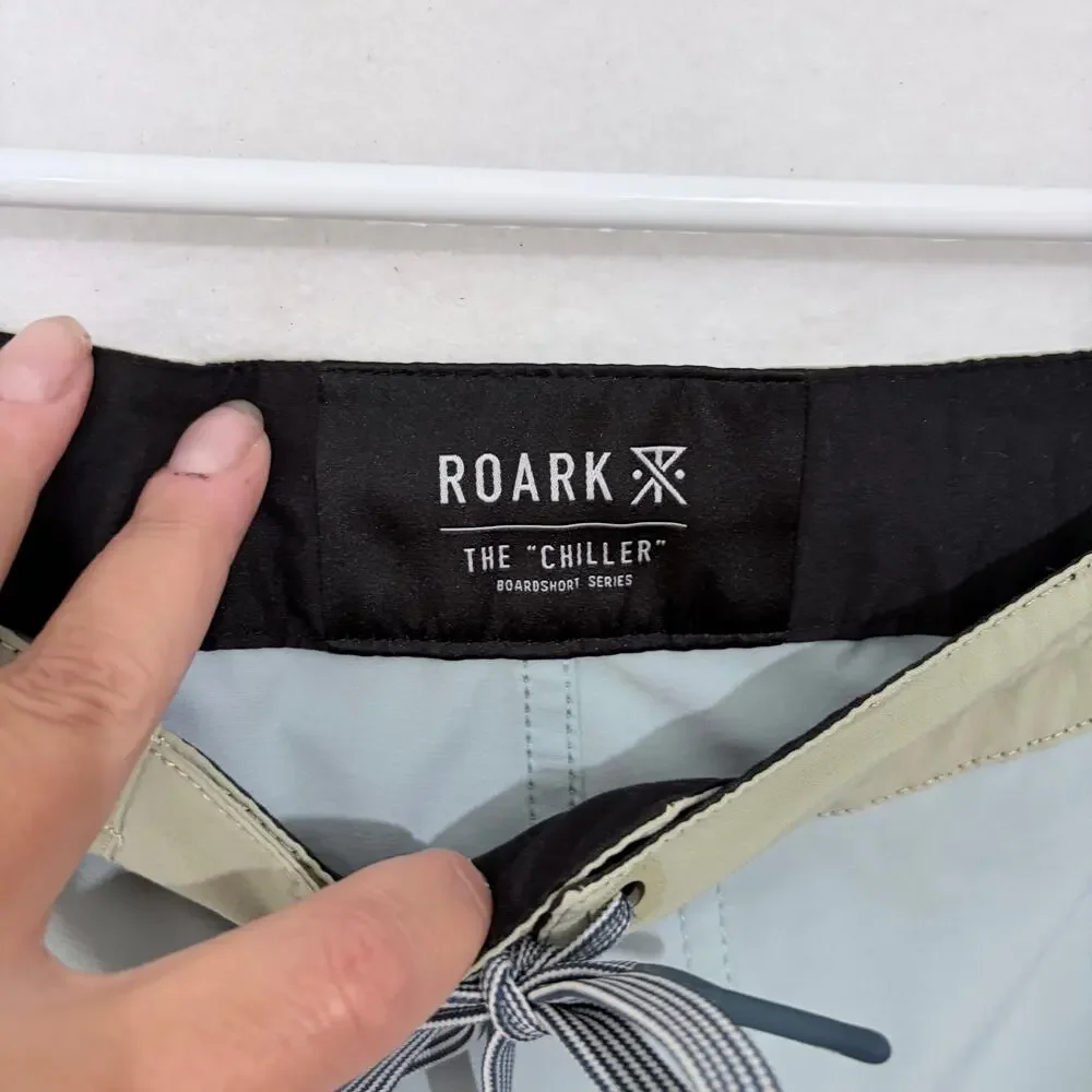 Roark Chiller Board Shorts Mens Size 40 Light Blue Lace Up Pockets Swim Trunks